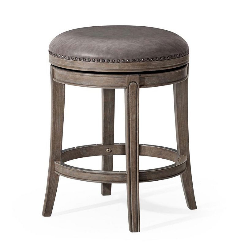 Maven Lane Alexander Backless Counter Stool， Reclaimed Oak Finish W/ Ronan Stone Vegan Leather