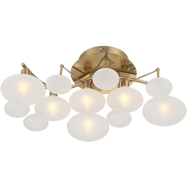 Wide Soft Gold 6 light Opal Glass Shade Bedroom Kitchen