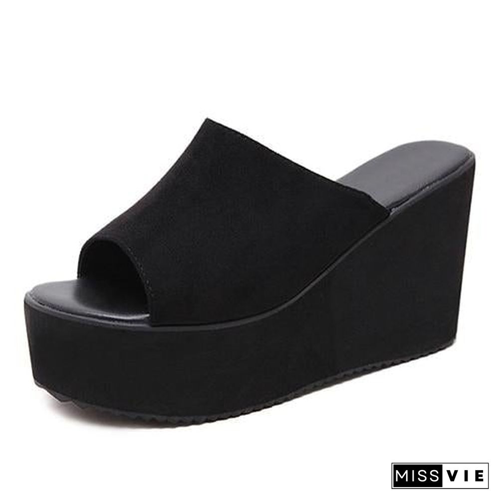 Women Slip On Wedges Sandals Platform High Heels Open Toe Sandal Shoes