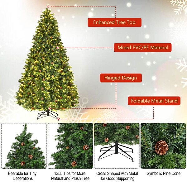 8ft PreLit Artificial Christmas Tree Hinged with 600 Led Lights