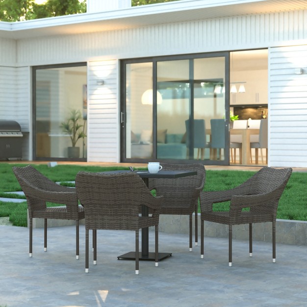 Emma And Oliver All weather Indoor outdoor Stacking Patio Dining Chairs With Steel Frame And Weather Resistant Pe Rattan