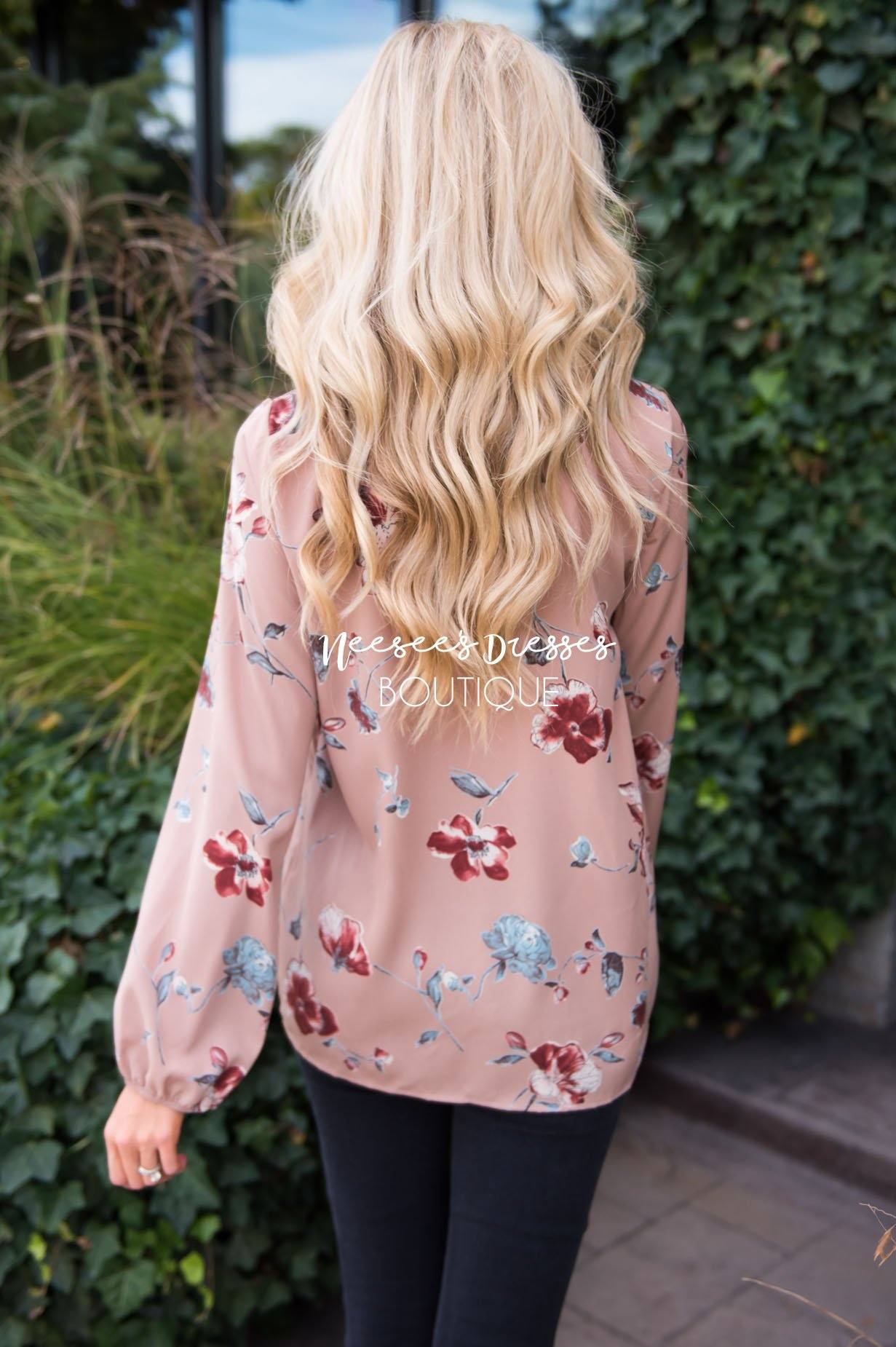 Falling for Floral Neck Tie Blouse