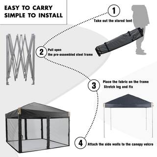 Aoodor 10 ft. x 10 ft. Pop Up Canopy Tent with Removable Mesh Sidewallwith Roller Bag-Black 800-152-BK-N