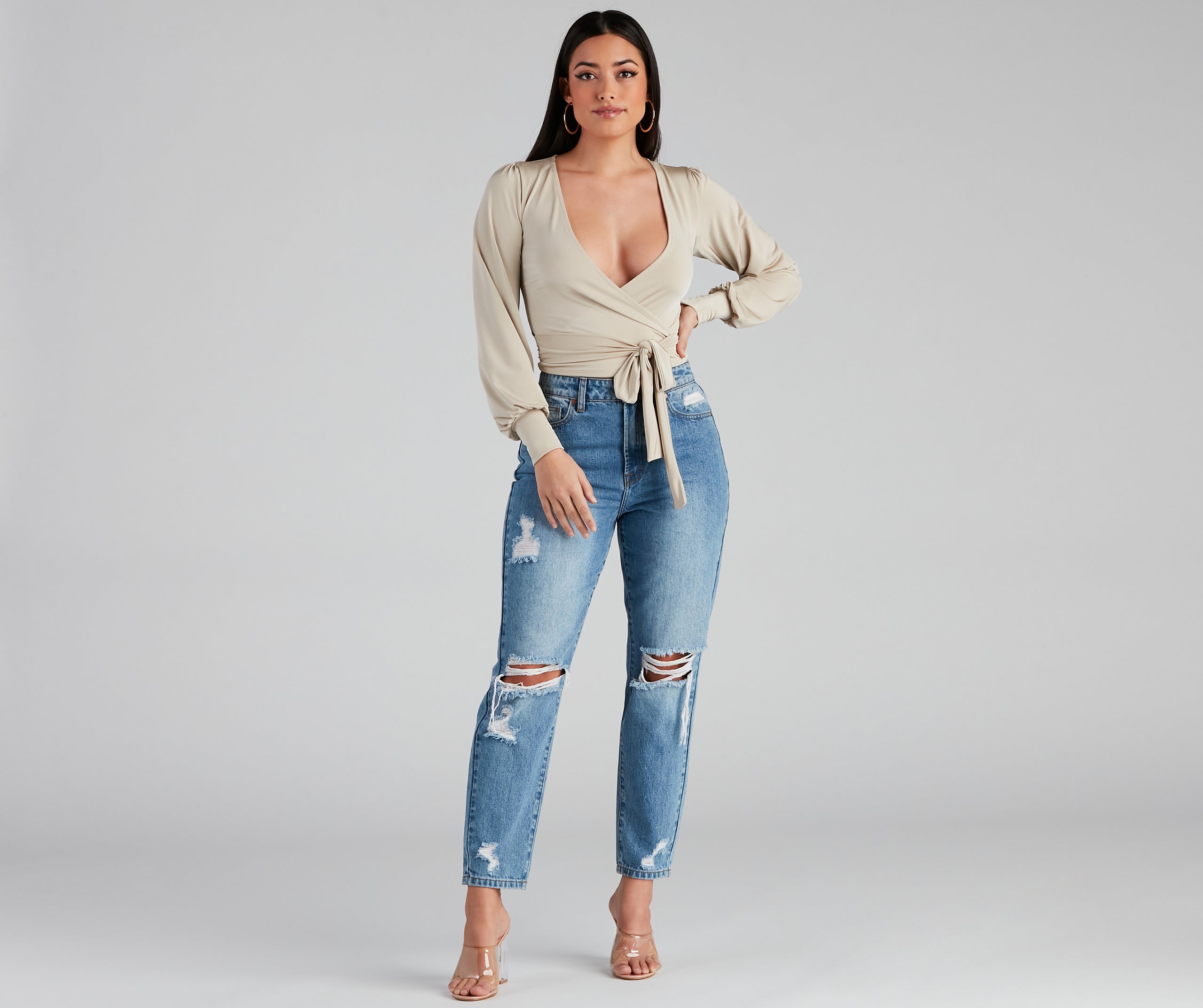 Slinky Knit Wrap Front Top