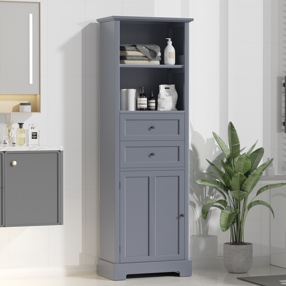 Bathroom Storage Cabinet with Adjustable Shelves  Narrow Tall Freestanding Cabinet for Living Room Bedroom