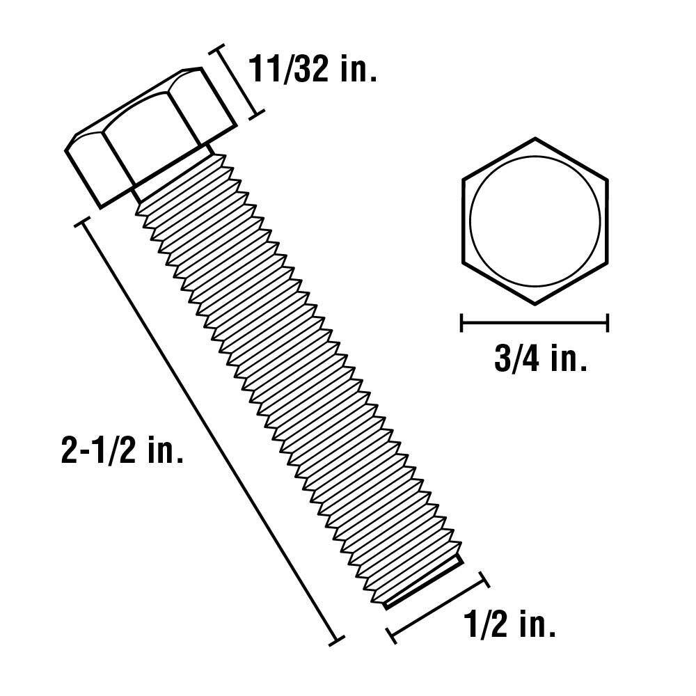 Everbilt 12 in. x 2-12 in. Zinc Hex Bolt (25-Pack) 83160