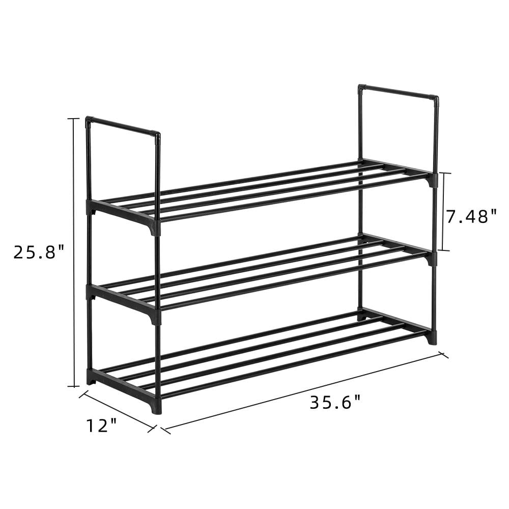 Ktaxon 3 Tiers Metal Shoe Rack Shoe Shelf 15 Pairs Shoe Tower Stand Closet Storage Organizer for Entryway Bedroom Living Room Home, Black Finish