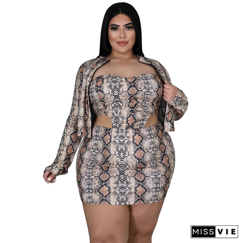 Snakeskin Print Plus Size Skirt 2 Piece Set