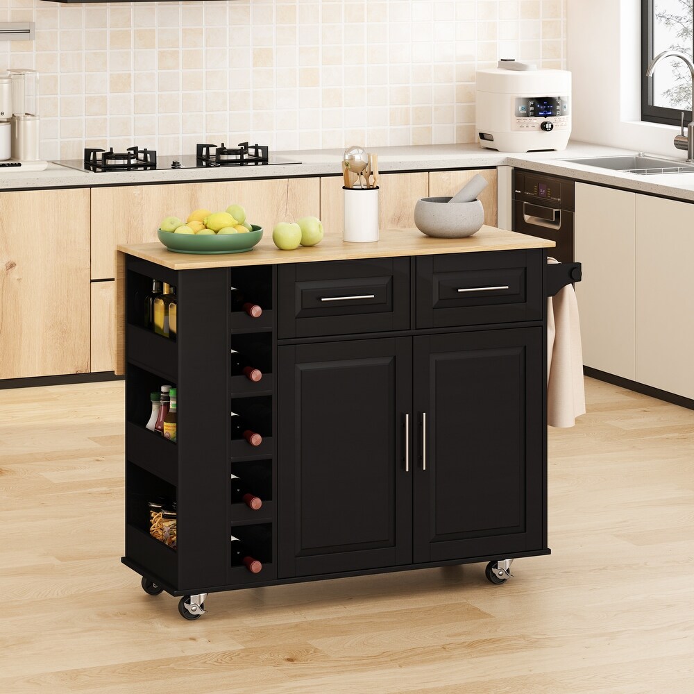 Kitchen Island Cart with 2 Door Cabinet and Two Drawers