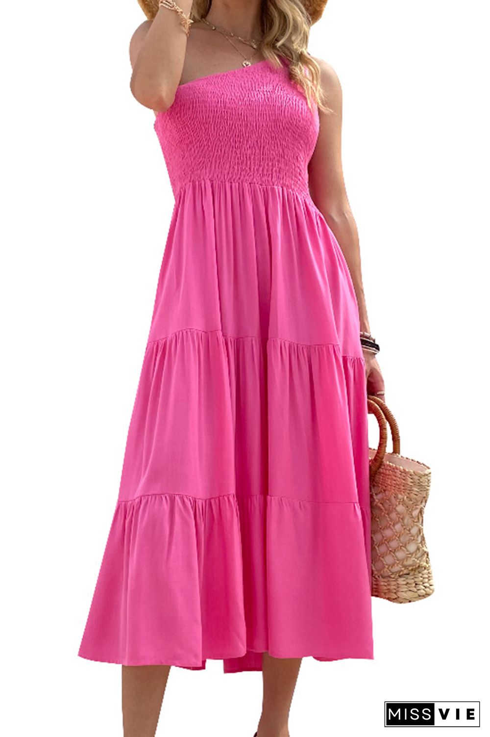 Boho Solid Color One Shoulder Sleeveless Maxi Dress Wholesale