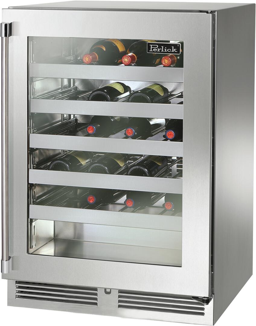 Perlick 48 Inch Signature Series Stainless Steel Wine Cooler Pair with HP24WS43L Left Hinge Glass Door Wine Cooler and HP24WS43R Right Hinge Solid Glass Wine Cooler