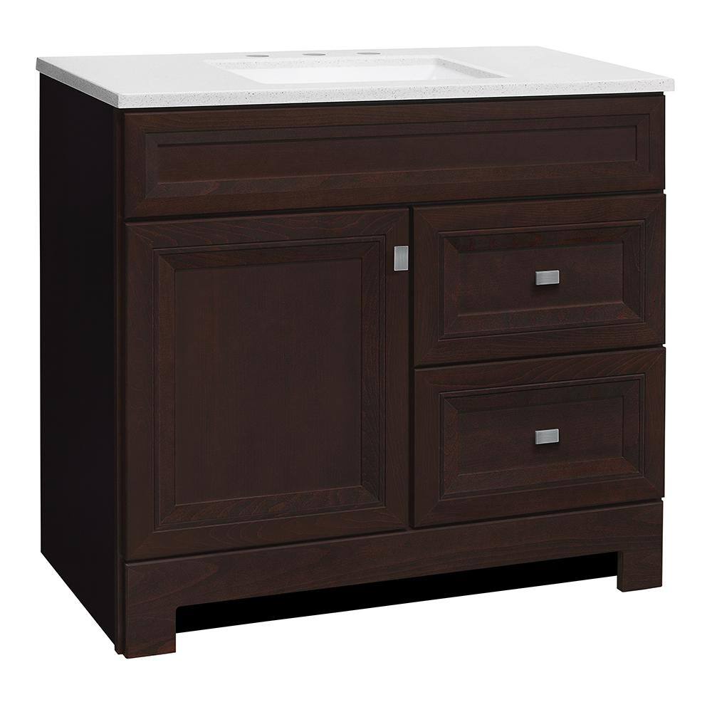 Home Decorators Collection Sedgewood 36.5 in. W Configurable Bath Vanity in Cognac with Solid Surface Top in Arctic with White Sink PPLNKDCG36D