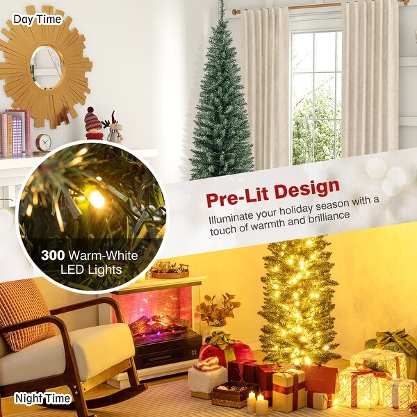 Gymax 5/6/7/8/9 ft PreLit Artificial Christmas Tree Slim Pencil Xmas