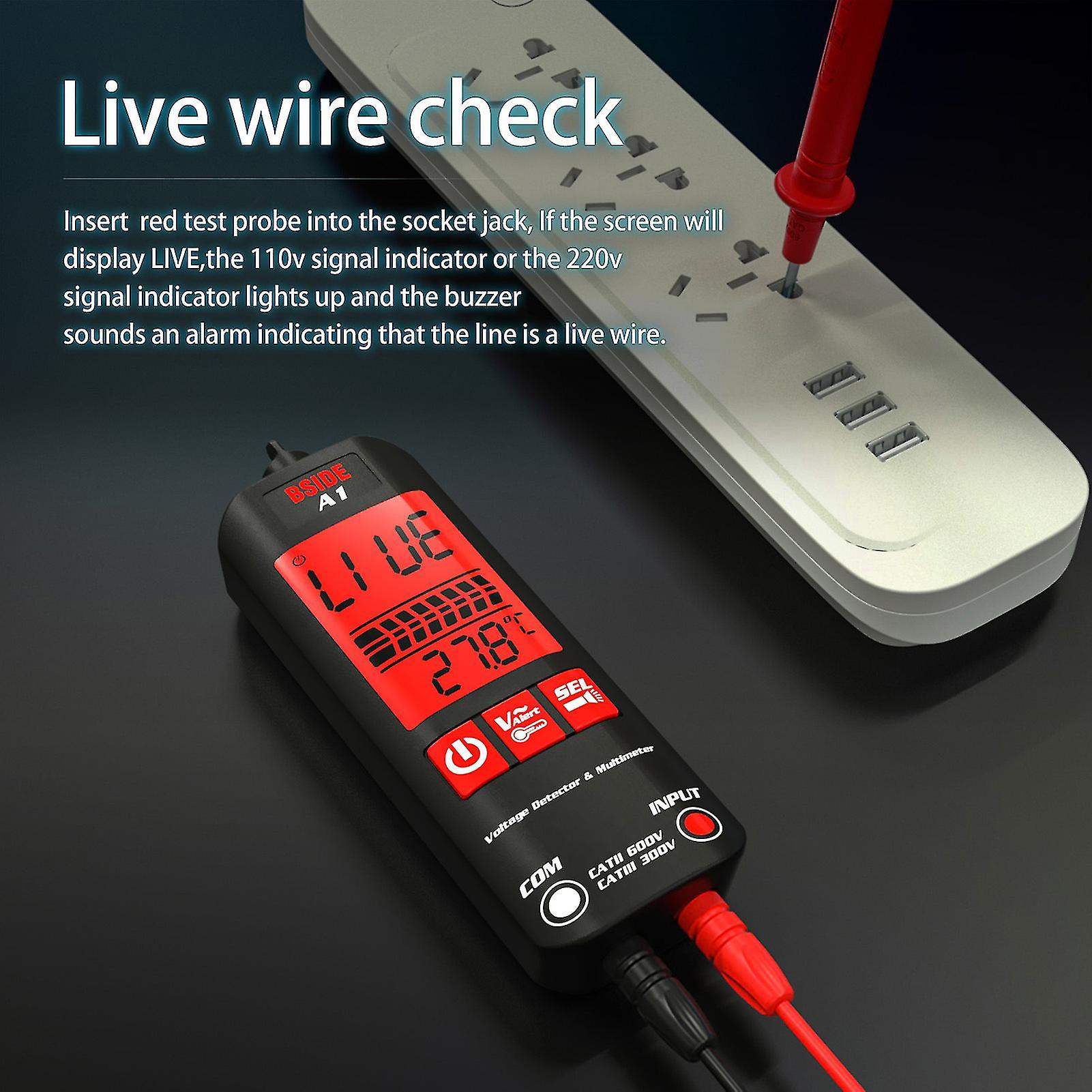 Bside A1 Mini Multimeter Lcd Digital Tester Voltage Detector 2000 Counts Dc/ac Voltage Frequency Resistance Ncv Continuity Live Wire Neutral Wire Chec