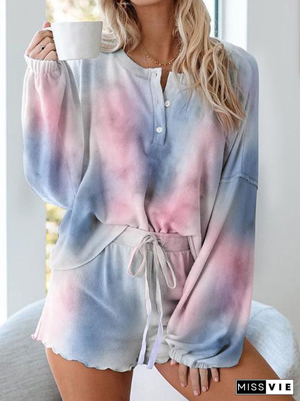 Tie-Dye Print Two-Piece Shorts Suits