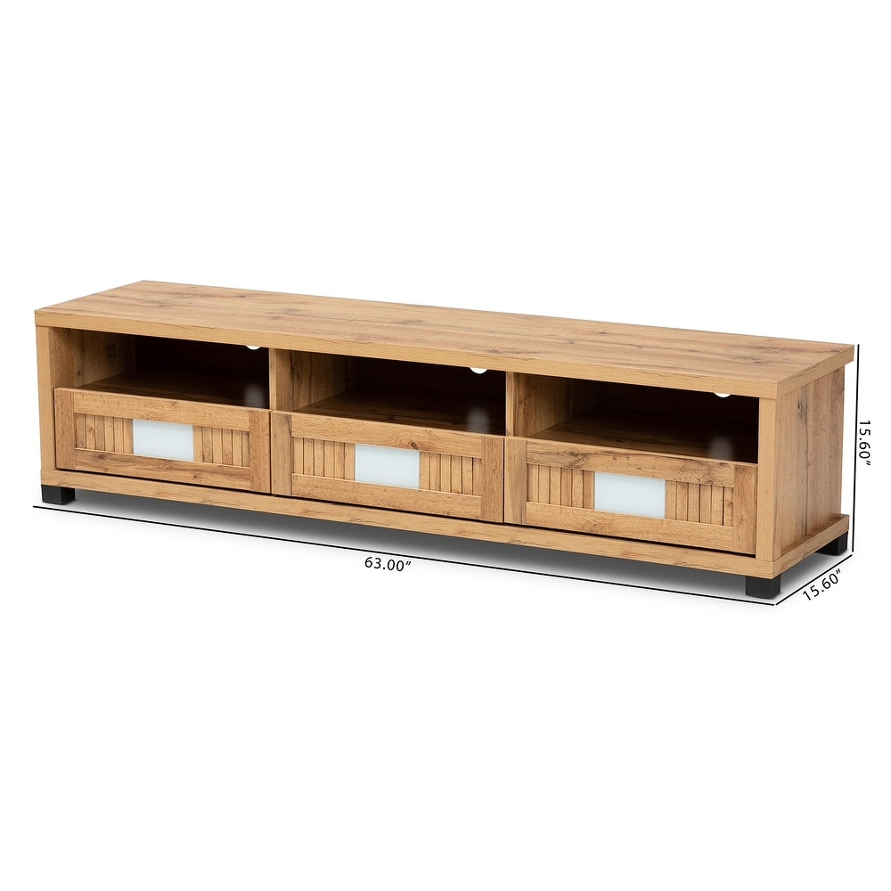 Gerhardine Oak Brown Finished Wood 3 Drawer TV Stand