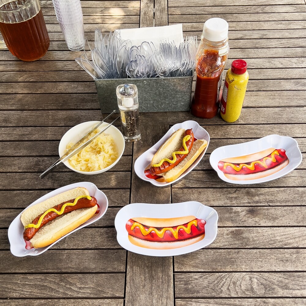 Mind Reader Hot Dog Serving Plates for Parties and BBQs  4 Piece Set  Melamine  8.5\