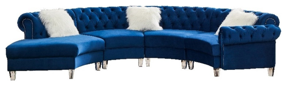 Legend Vansen 138.6 quotModern Velvet Sectional Sofa with Nailhead Trim in Blue   Contemporary   Sectional Sofas   by Homesquare  Houzz