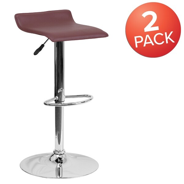 2 Pack Contemporary Vinyl Adjustable Height Barstool with Solid Wave Seat - 15