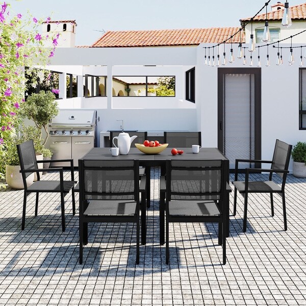 Black 58.30 in. W Steel Outdoor Table and Chair Set