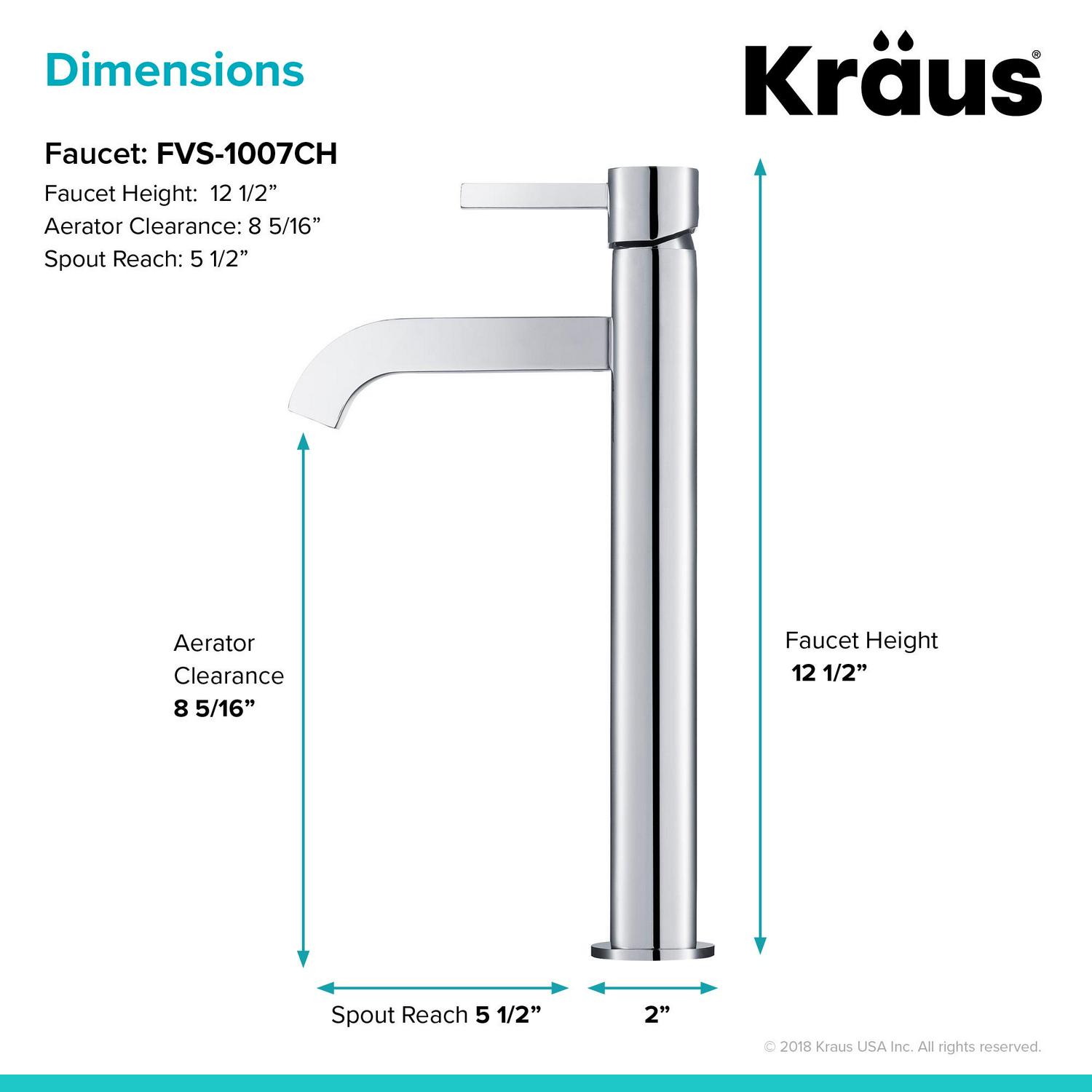 KRAUS Ramusa c Tall Vessel Bathroom Faucet， Chrome Finish