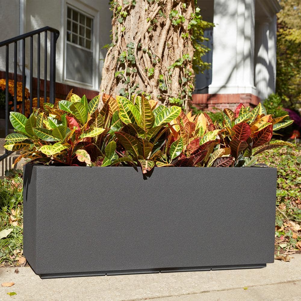 PolyStone Planters Milan Tall 46 in. x 17 in. Black Composite Trough 1004