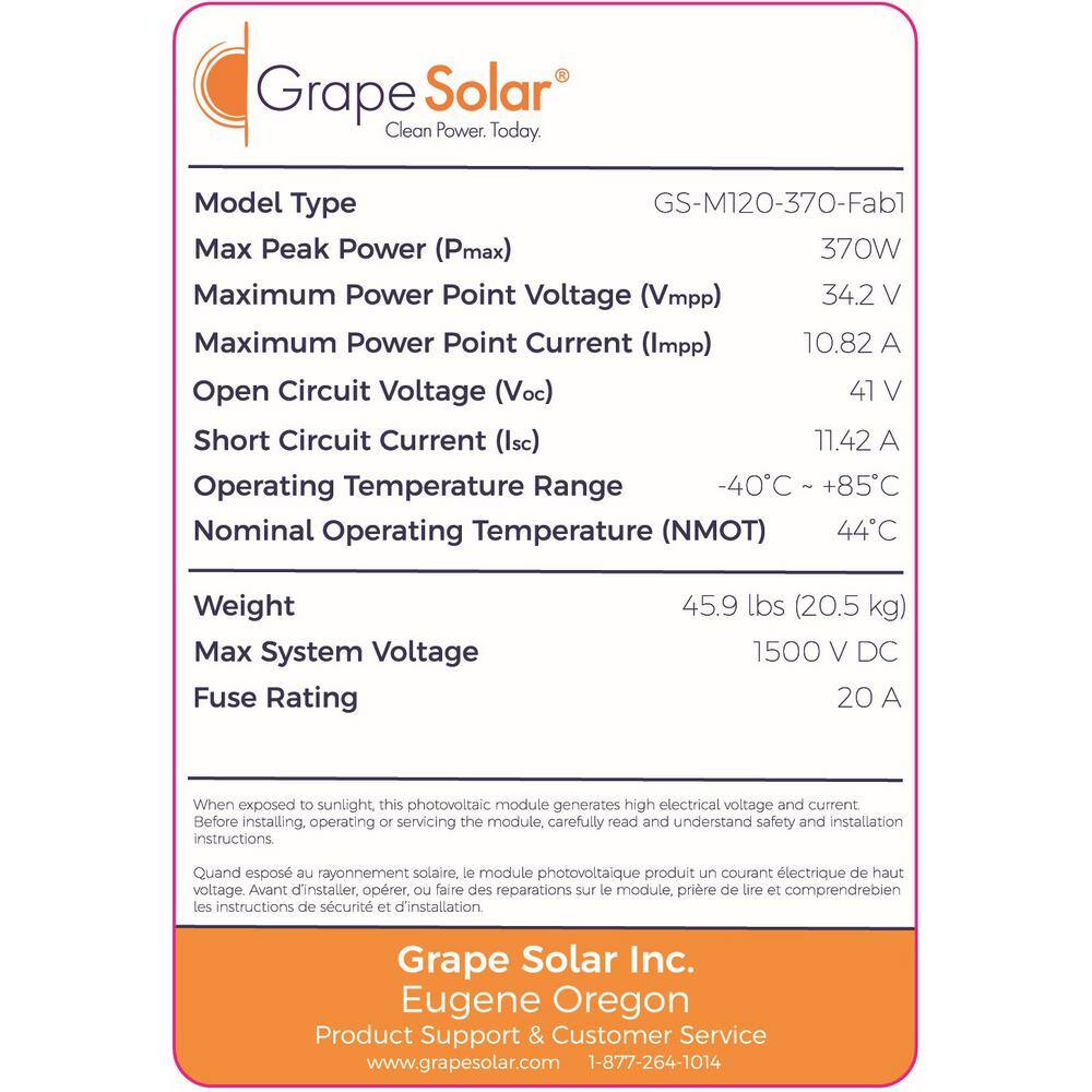 Grape Solar 370-Watt Monocrystalline Solar Panel (31-Pack) GS-M120-370-PALLET