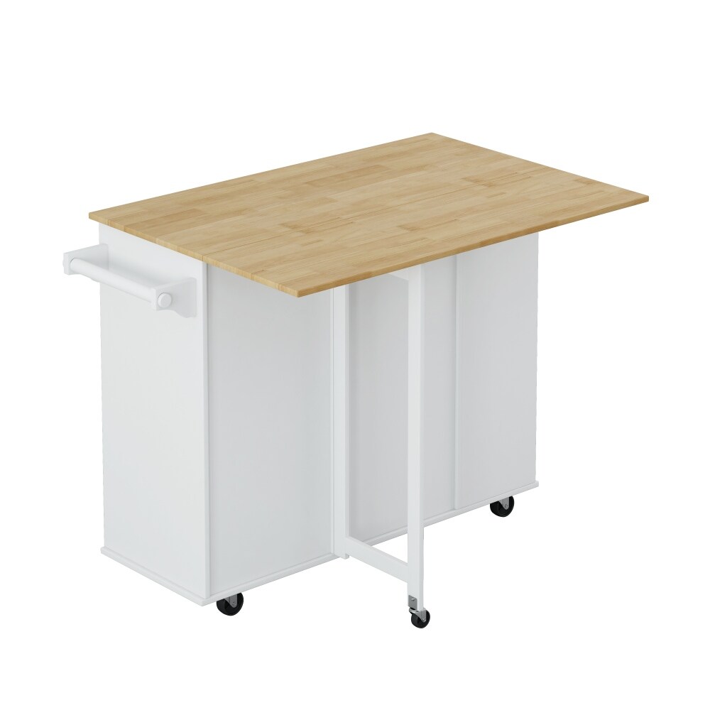 Kitchen Island Cart with 2 Door and 2 Drawers and Foldable Table Top