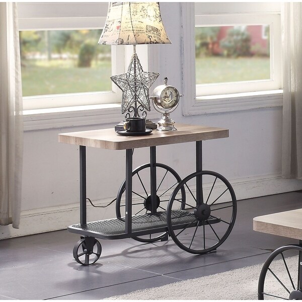 Wood End Table in Oak and Antique Gray Finish