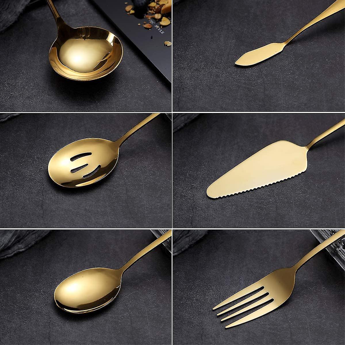 6-piece Serving Flatware Silverware Set， Serving Utensil Set，include Cake Server， Slotted Serving S