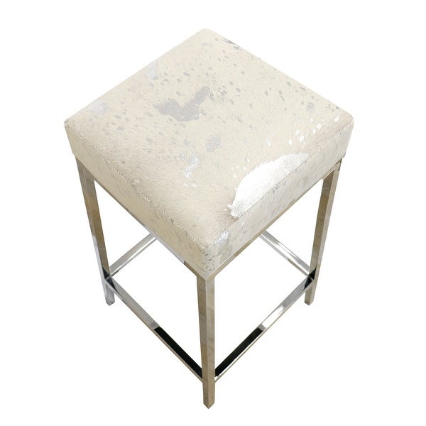 Pasargad Home Safari Cowhide Bar Stool with Silver Steel Legs - W16