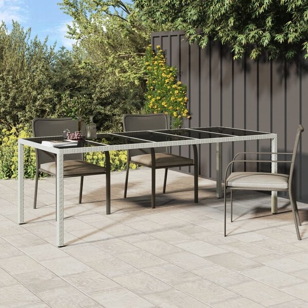 vidaXL Patio Table Outdoor Garden Dinner Table Tempered Glass and Poly Rattan