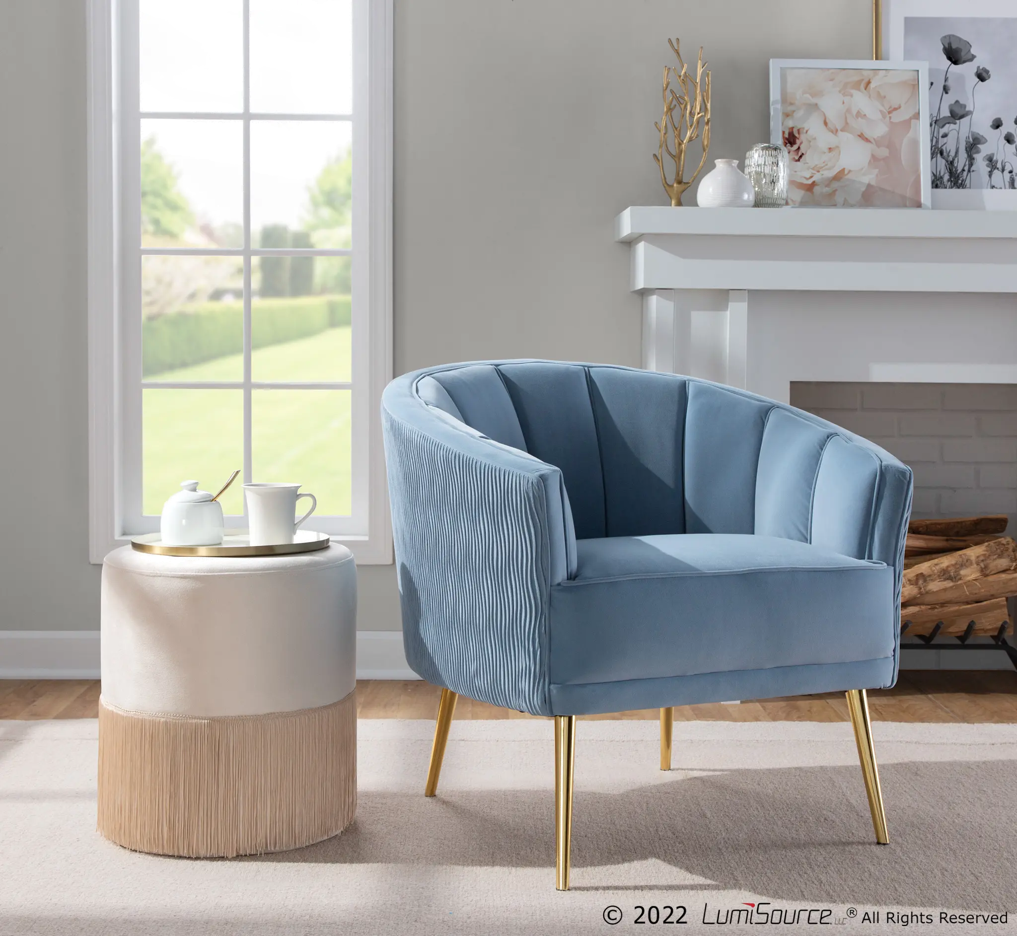 Tania Light Blue Pleated Waves Glam Accent Chair