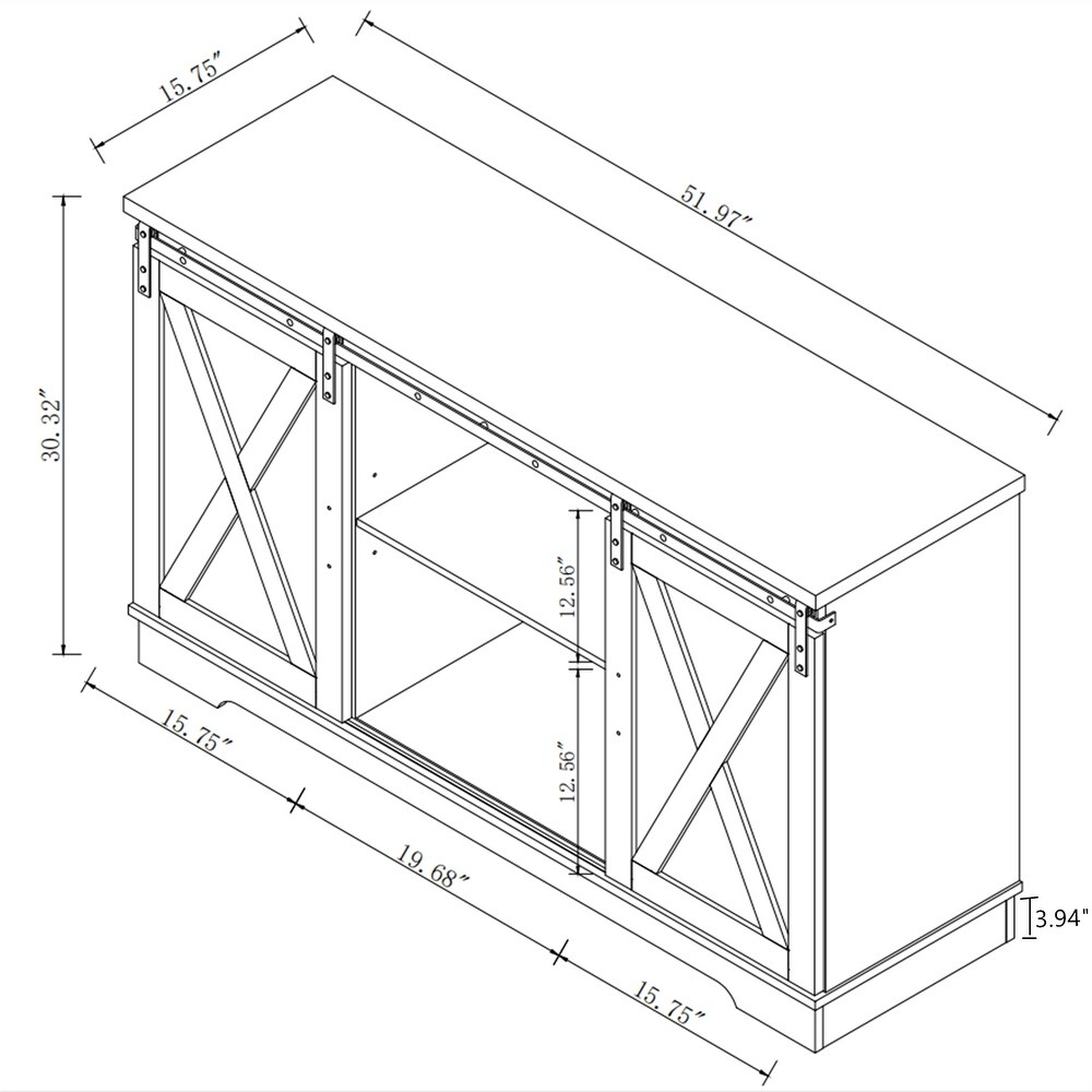 TV Stand  Storage Cabinet with 2 Sliding Barn Doors