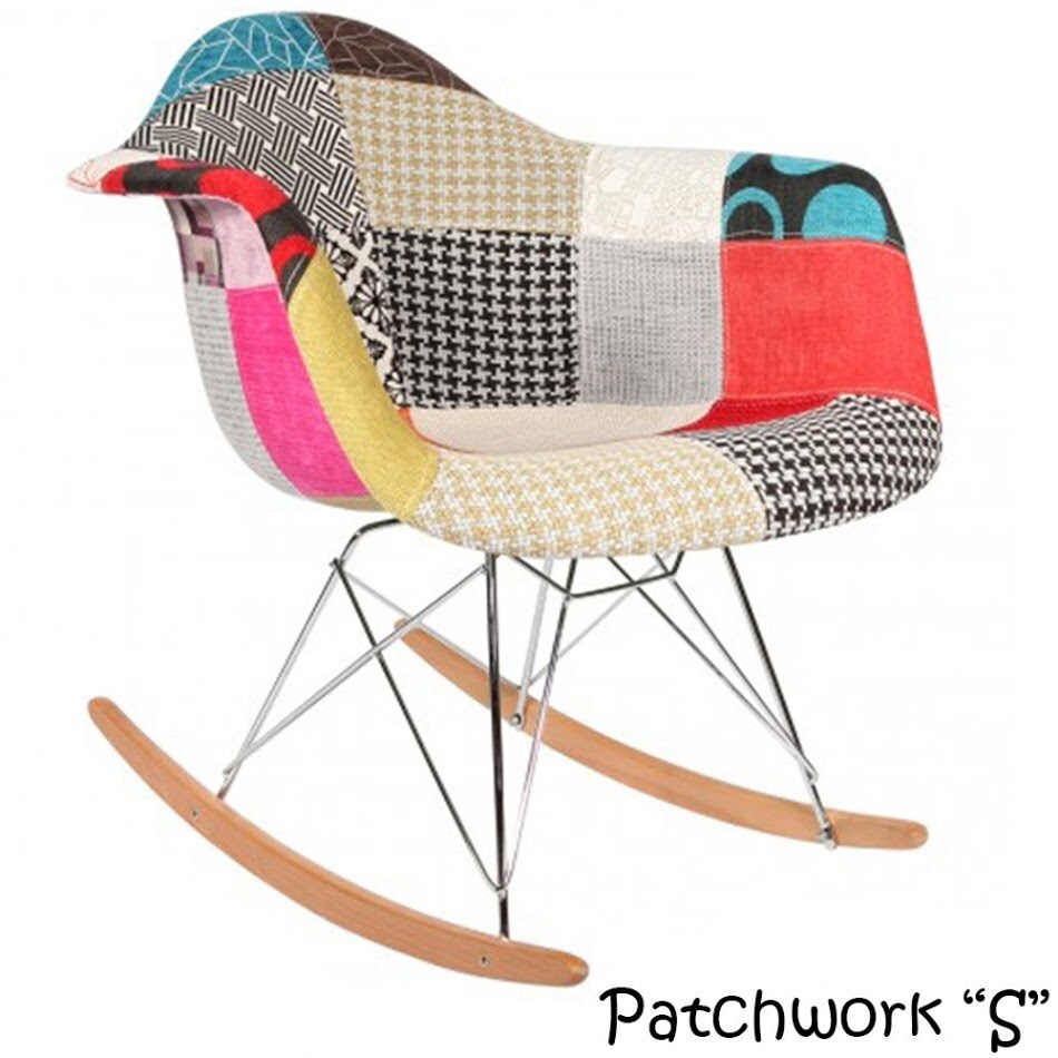 Modern Plastic Rocking Chair Armchair with Arm Patchwork Fabric Natural Wood Rockers Dining