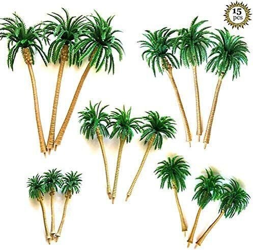 SunGrow Miniature Artificial Coconut Trees for Hermit Crab Tank and Reptile Terrarium Décor， 15 count