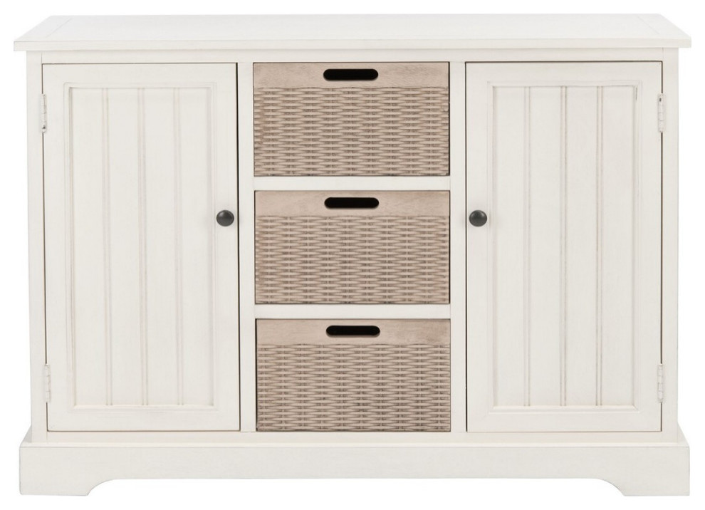 Gracyn 2 Door And 3 Removable Baskets Distressed White With Natural Baskets   Transitional   Console Tables   by V.S.D Furniture  Houzz