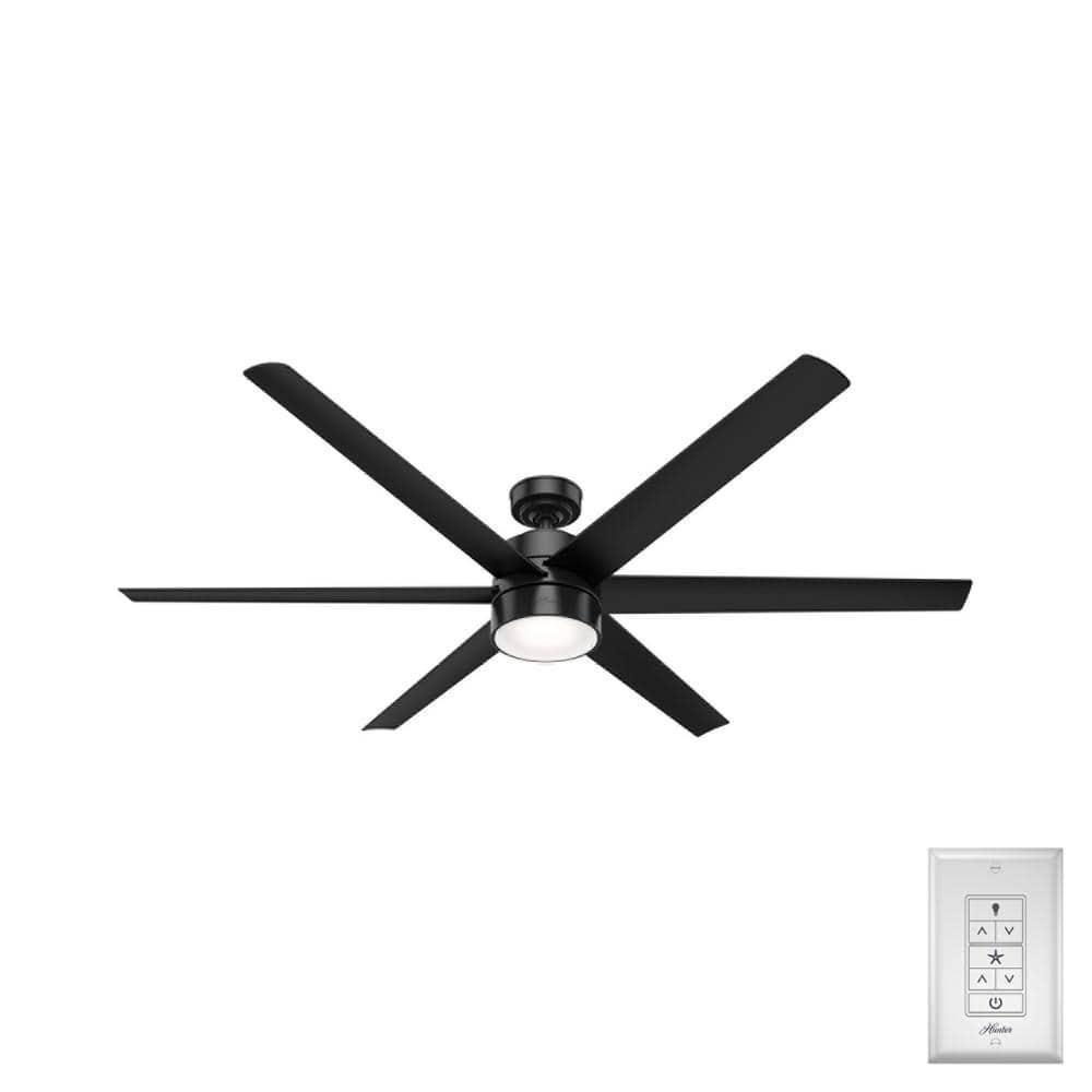 Hunter Solaria 72 in Integrated LED Outdoor Matte Black Ceiling Fan with Light Kit and Remote Control