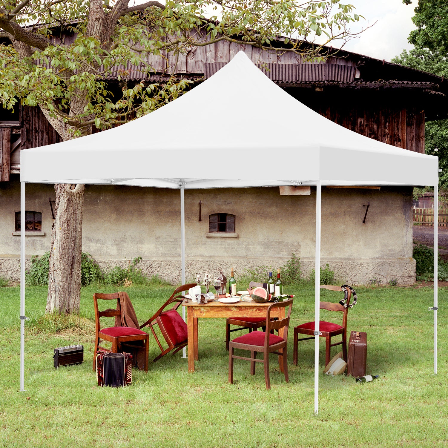 Outdoor Basic 10 x 10 ft Outdoor Gazebo Easy Pop-up Instant Patio Canopy Garden Tent for Patio Gazebo BBQ Beach Tailgating Party, Rain and sun protection(White)