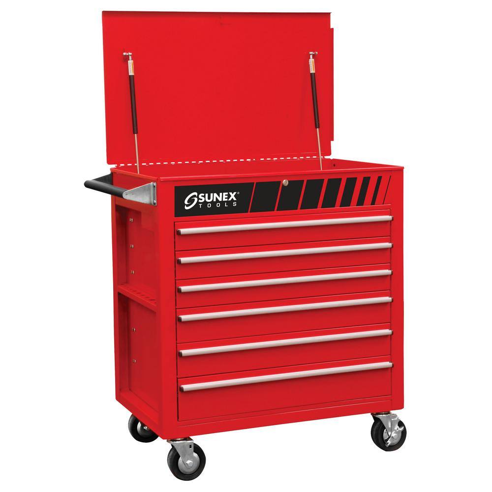 SUNEX TOOLS 38 in. Premium Full 6-Drawer Service Utility Cart in Red 8057