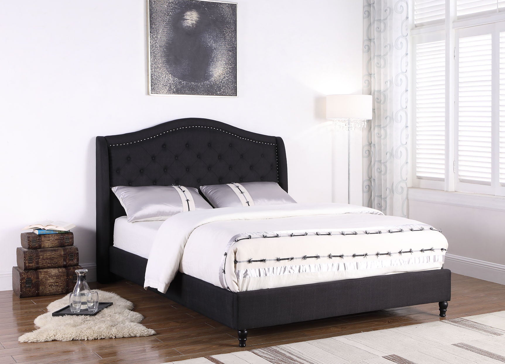 Best Master Furniture Eastern King Tufted Upholstered Panel/Platform Bed, Black