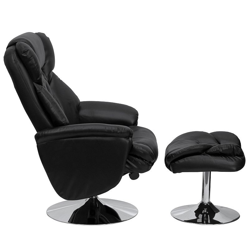 Emma and Oliver Transitional Multi-Position Recliner/Ottoman - Chrome Base in Black LeatherSoft