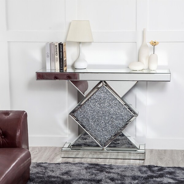 Mirrored Entryway Console Table with Crushed Diamond Inlay