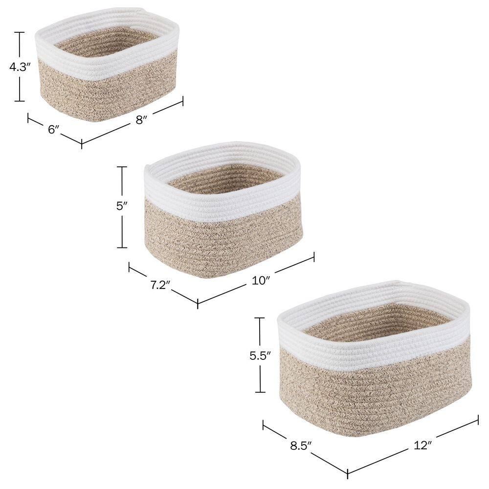 HOME-COMPLETE Tan Cube Storage Bin Rope Baskets 3-Piece Set ST-HOME6-NAT