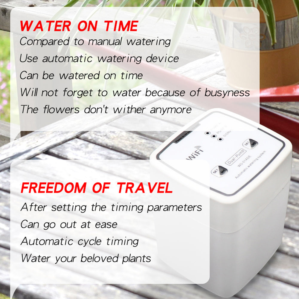 Wifi Intelligent Watering Device Double Pump Timed Automatic Drip Irrigation System Remote App Controller for Garden Terrace Potted Plant Flower