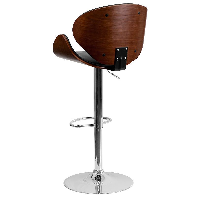 Emma and Oliver Walnut Bentwood Adjustable Height Barstool with Curved Back