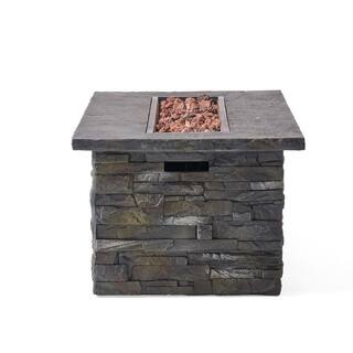 Noble House Deacon 56 in. x 18.75 in. Rectangular Concrete Propane Fire Pit in Natural Stone 53153