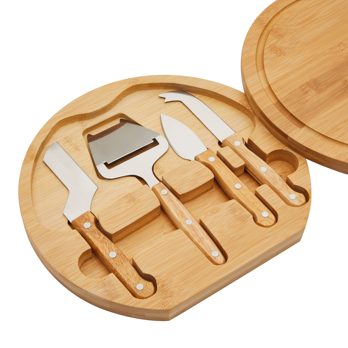 4 piece set - Cheese Cutting Board and Knife Tools for Charcuterie Meat， Swivel Bamboo Tray， 10.2 x 1.5 inches