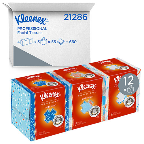 Kimberly-Clark Kleenex Professional Anti-Viral Facial Tissue Cube for Business (21286) | White， 3 Boxes