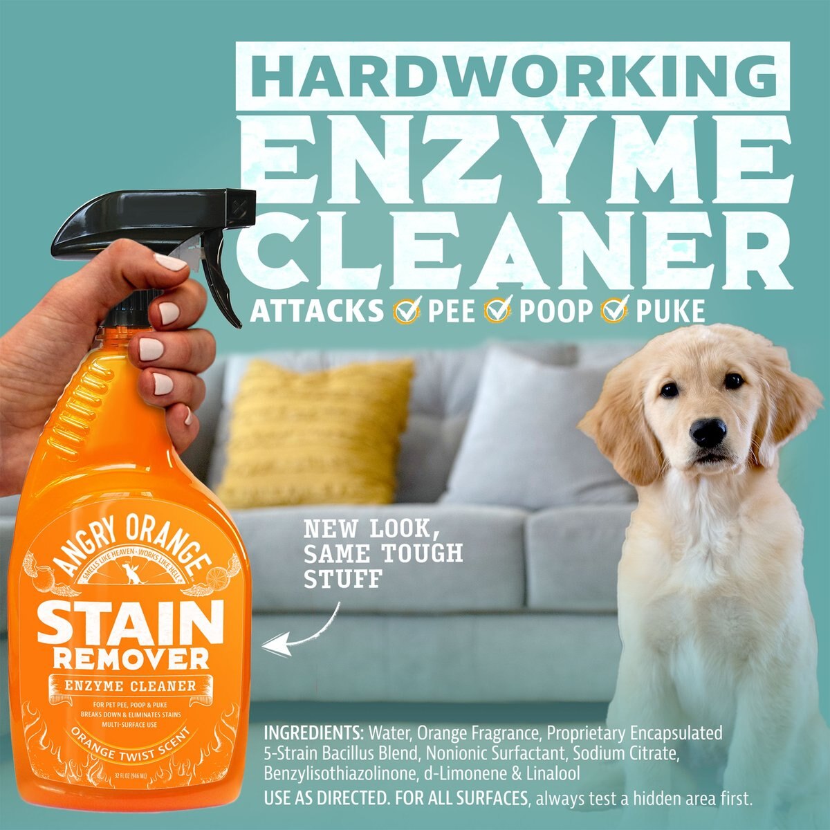 Angry Orange Bio-Enzymatic Pet Stain and Odor Eliminator Spray， 32-oz bottle